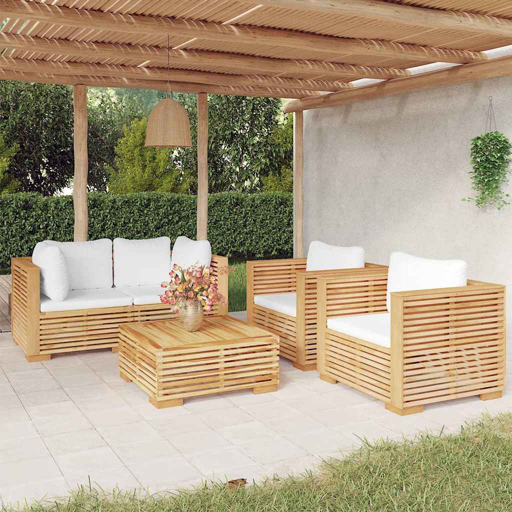 vidaXL Σαλόνι Κήπου Σετ 5 Τεμαχίων από Μασίφ Ξύλο Teak με Μαξιλάρια