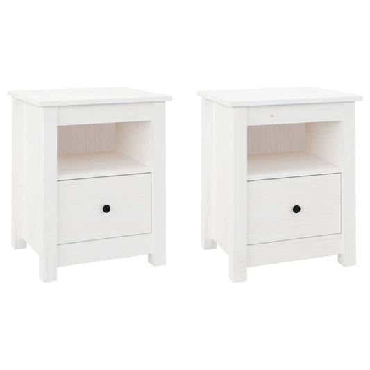 vidaXL Κομοδίνα 2 τεμ. Λευκά 40x35x49 εκ. από Μασίφ Ξύλο Πεύκου