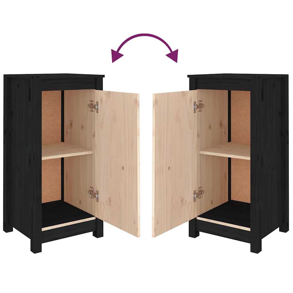 vidaXL Ντουλάπια 2 τεμ. Μαύρα 39x35x80 εκ. από Μασίφ Ξύλο Πεύκου