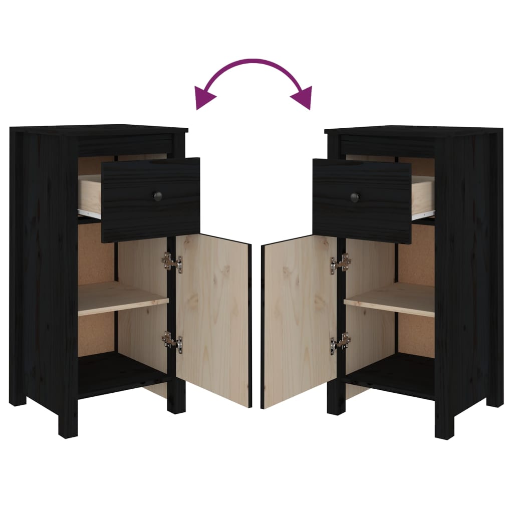 vidaXL Ντουλάπια 2 τεμ. Μαύρα 40x35x80 εκ. από Μασίφ Ξύλο Πεύκου