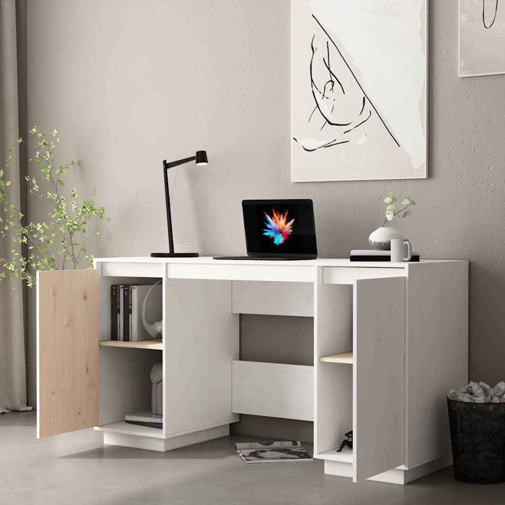vidaXL Γραφείο Λευκό 140 x 50 x 75 εκ. από Μασίφ Ξύλο Πεύκου