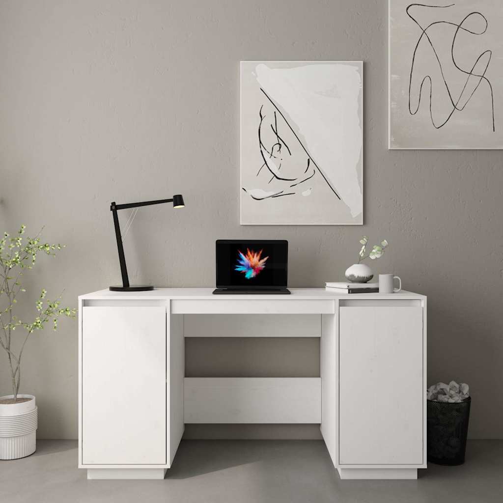 vidaXL Γραφείο Λευκό 140 x 50 x 75 εκ. από Μασίφ Ξύλο Πεύκου