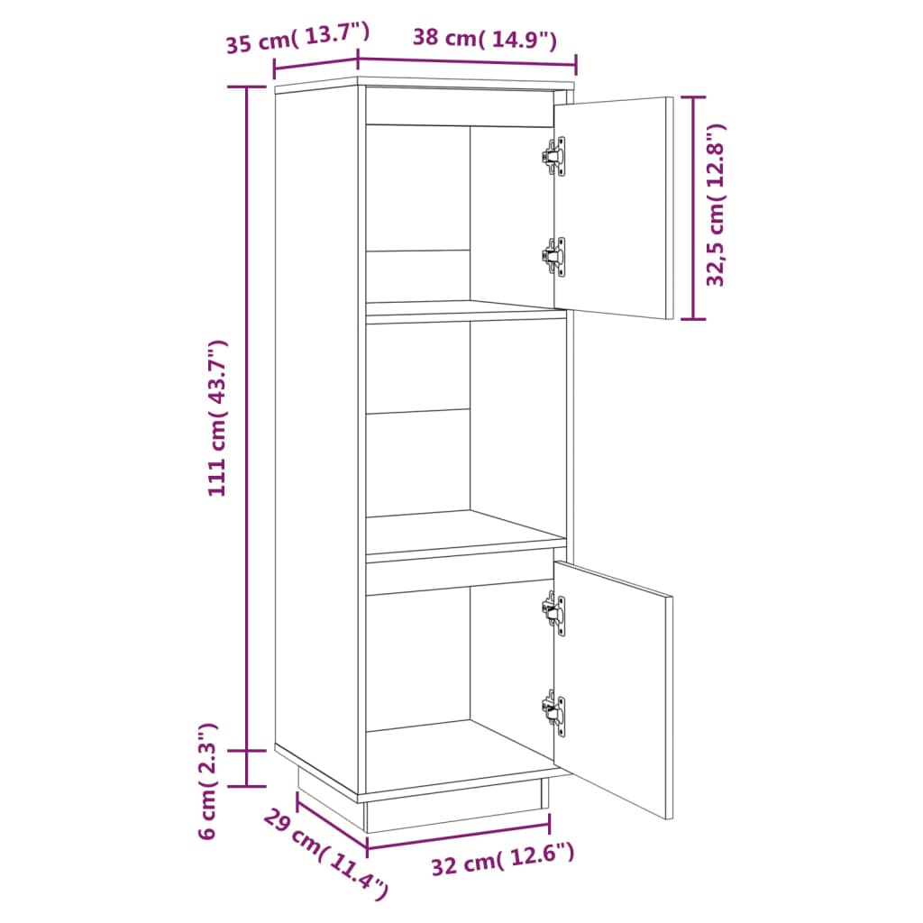 vidaXL Ντουλάπι Ψηλό Γκρι 38 x 35 x 117 εκ. από Μασίφ Ξύλο Πεύκου