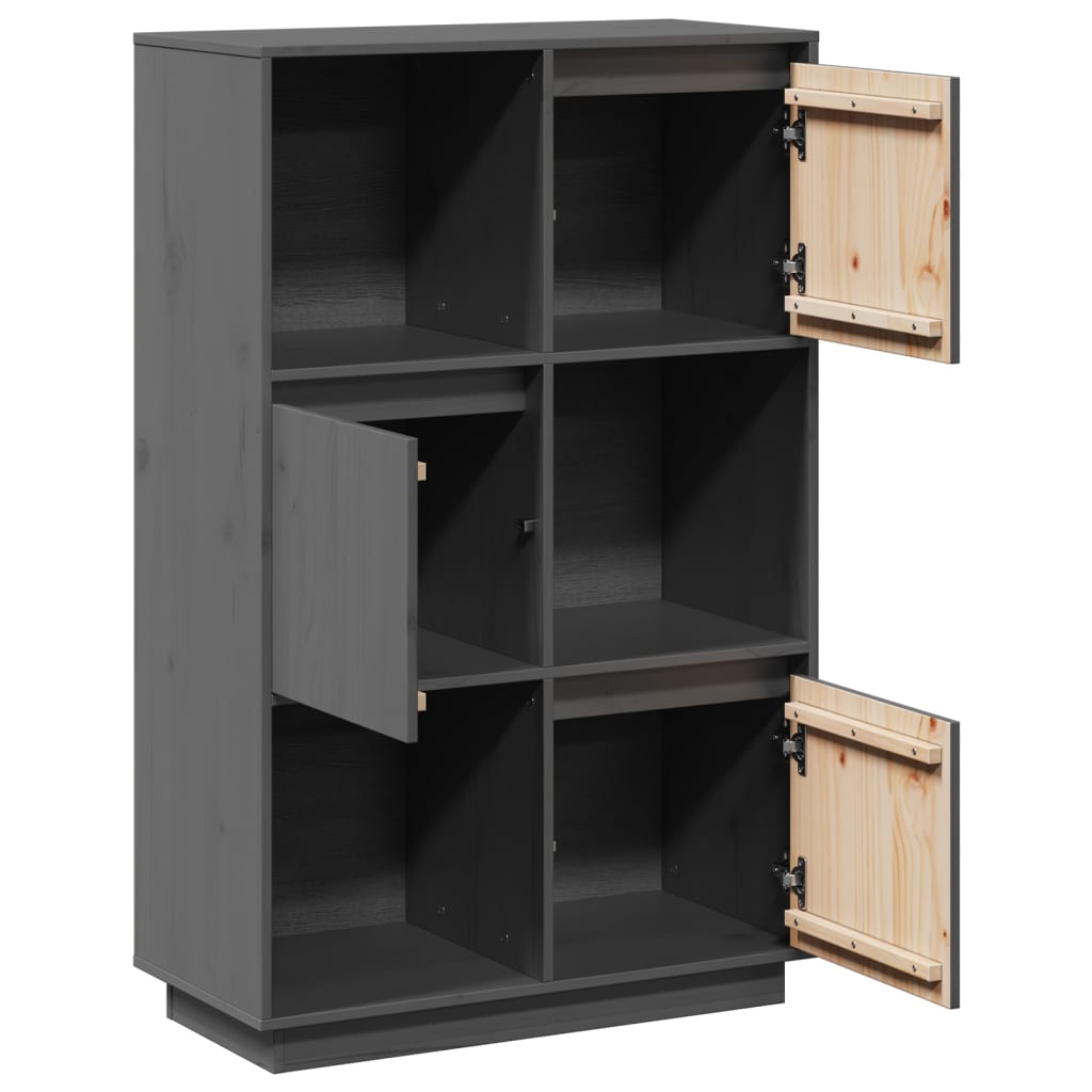 vidaXL Ντουλάπι Ψηλό Γκρι 74 x 35 x 117 εκ. από Μασίφ Ξύλο Πεύκου