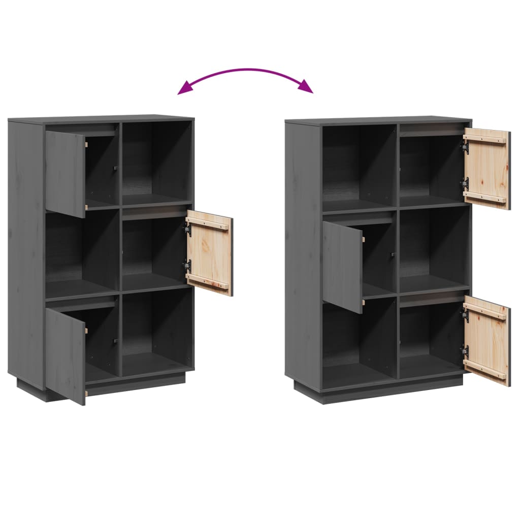 vidaXL Ντουλάπι Ψηλό Γκρι 74 x 35 x 117 εκ. από Μασίφ Ξύλο Πεύκου