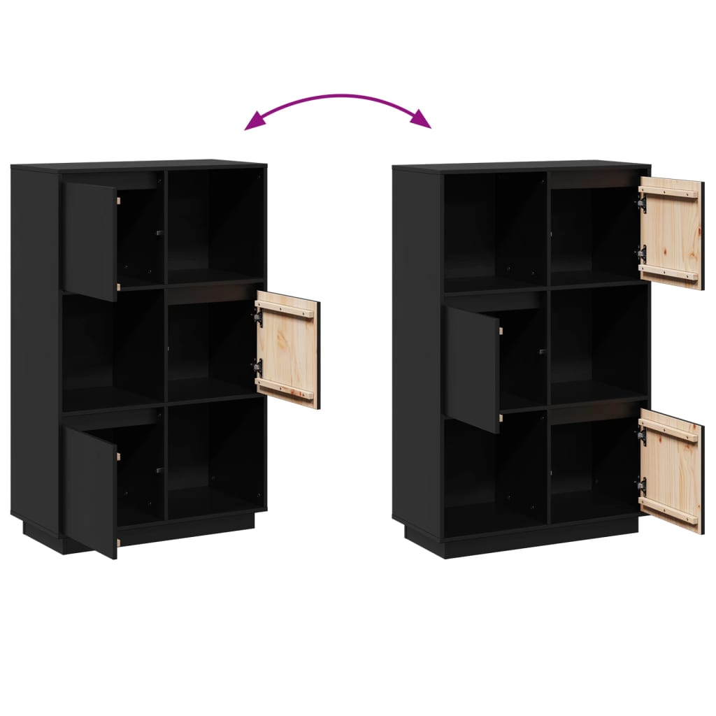 vidaXL Ντουλάπι Ψηλό Μαύρο 74 x 35 x 117 εκ. από Μασίφ Ξύλο Πεύκου