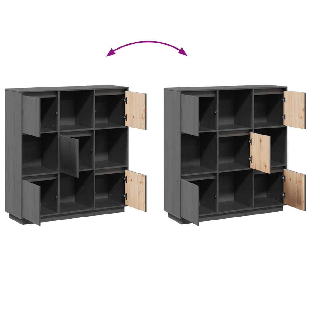 vidaXL Ντουλάπι Ψηλό Γκρι 110,5 x 35 x 117 εκ. από Μασίφ Ξύλο Πεύκου