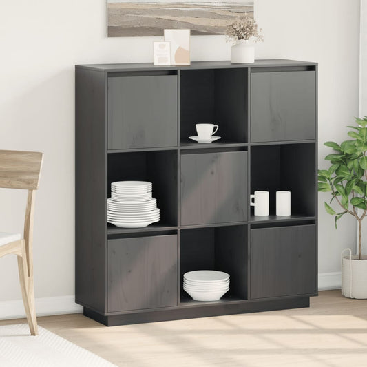 vidaXL Ντουλάπι Ψηλό Γκρι 110,5 x 35 x 117 εκ. από Μασίφ Ξύλο Πεύκου