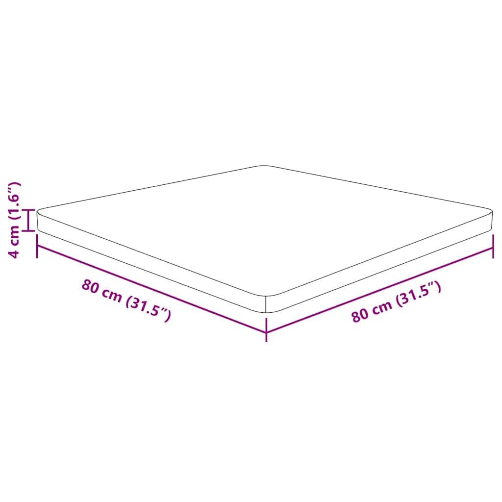 vidaXL Επιφάνεια Τραπεζιού Τετράγωνη 80x80x4 εκ. Μασίφ Ξύλο Δρυς