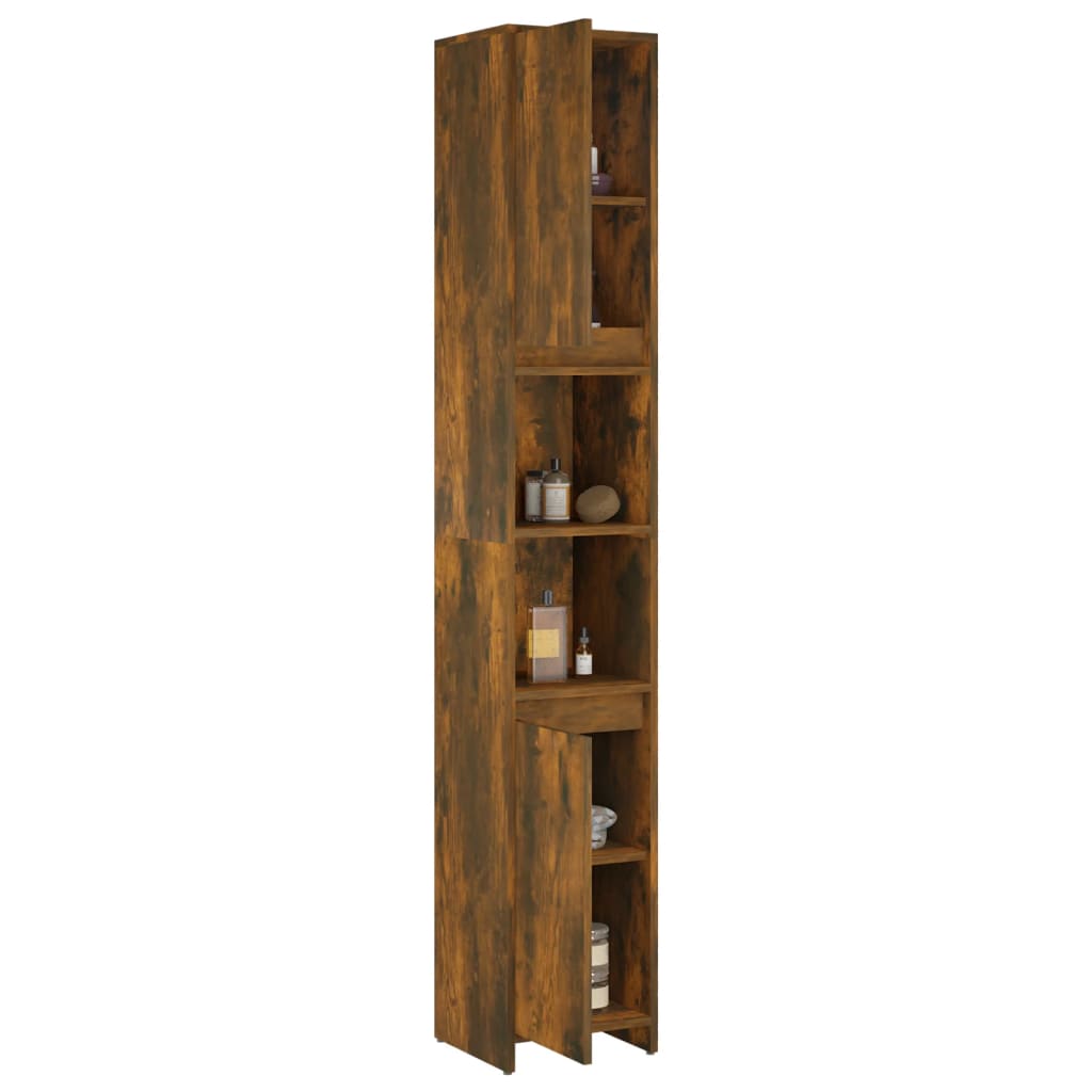 vidaXL Ντουλάπι Μπάνιου Καπνιστή Δρυς 30x30x183,5 εκ. Επεξεργ. Ξύλο