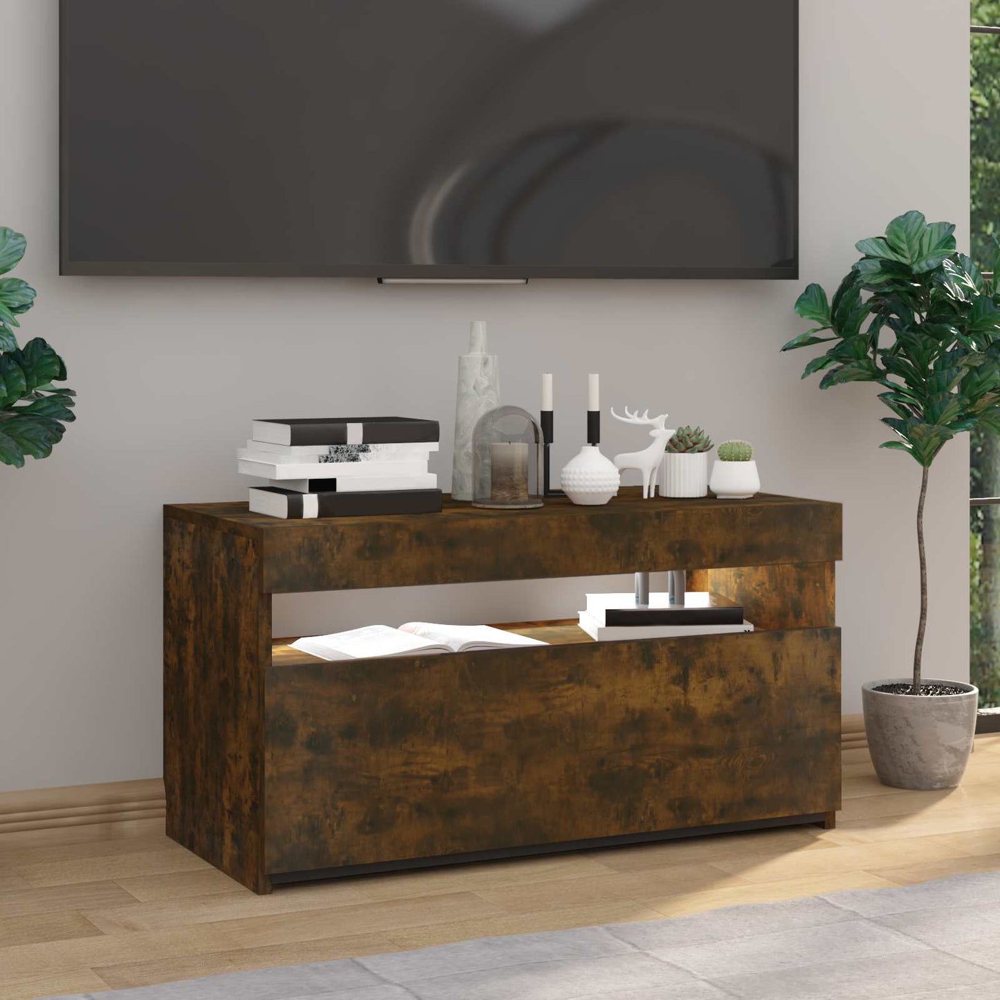 vidaXL Έπιπλο Τηλεόρασης με LED Καπνιστή Δρυς 75 x 35 x 40 εκ.