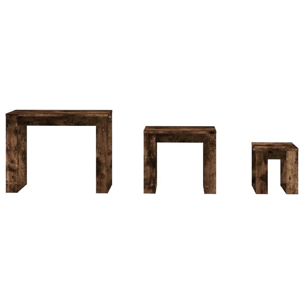 vidaXL Τραπεζάκια Ζιγκόν 3 τεμ. Καπνιστή Δρυς από Επεξεργασμένο Ξύλο