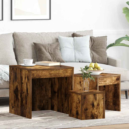 vidaXL Τραπεζάκια Ζιγκόν 3 τεμ. Καπνιστή Δρυς από Επεξεργασμένο Ξύλο