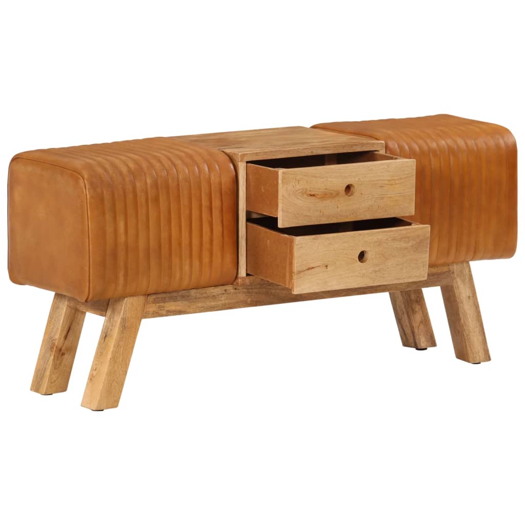 vidaXL Πάγκος Bok Καφέ 107 εκ. Γνήσιο Δέρμα Κατσίκας & Μασίφ Μάνγκο