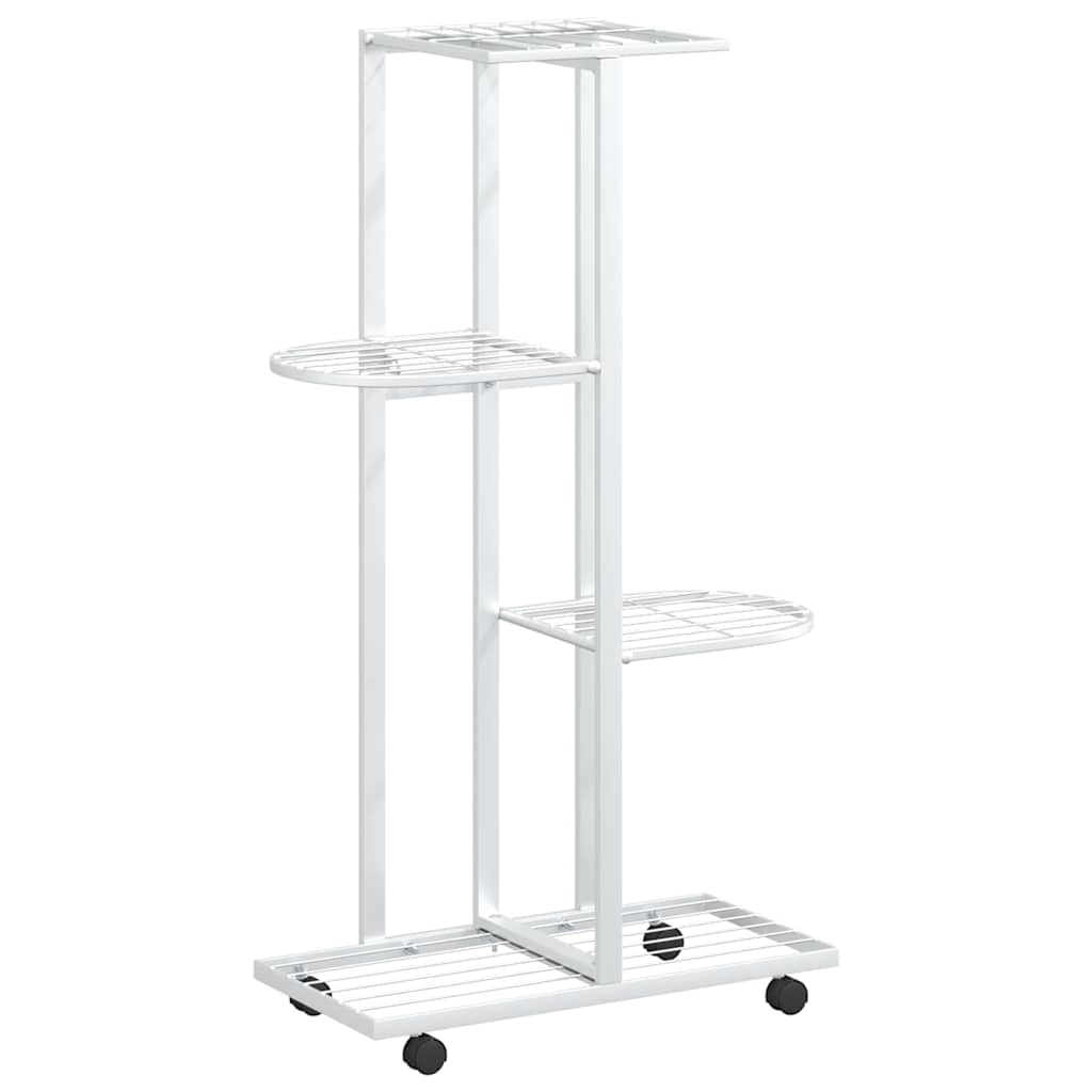 vidaXL Βάση Λουλουδιών 4 Επιπέδων με Ρόδες 44x23x80 εκ. Λευκή Σίδερο