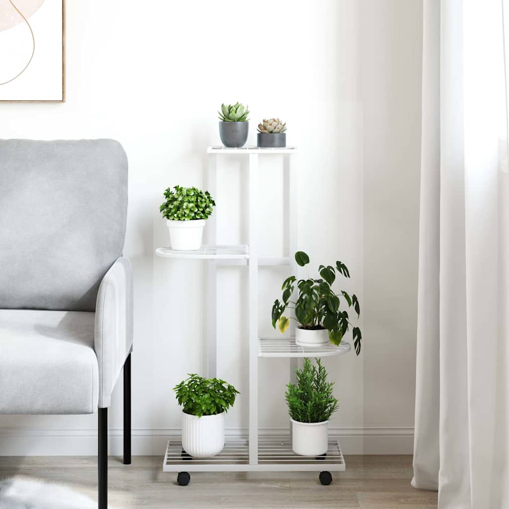vidaXL Βάση Λουλουδιών 4 Επιπέδων με Ρόδες 44x23x80 εκ. Λευκή Σίδερο