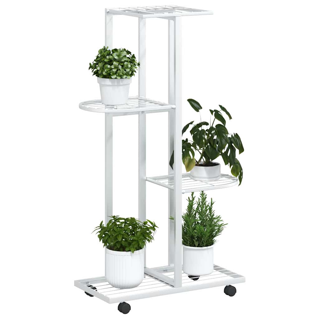 vidaXL Βάση Λουλουδιών 4 Επιπέδων με Ρόδες 44x23x80 εκ. Λευκή Σίδερο