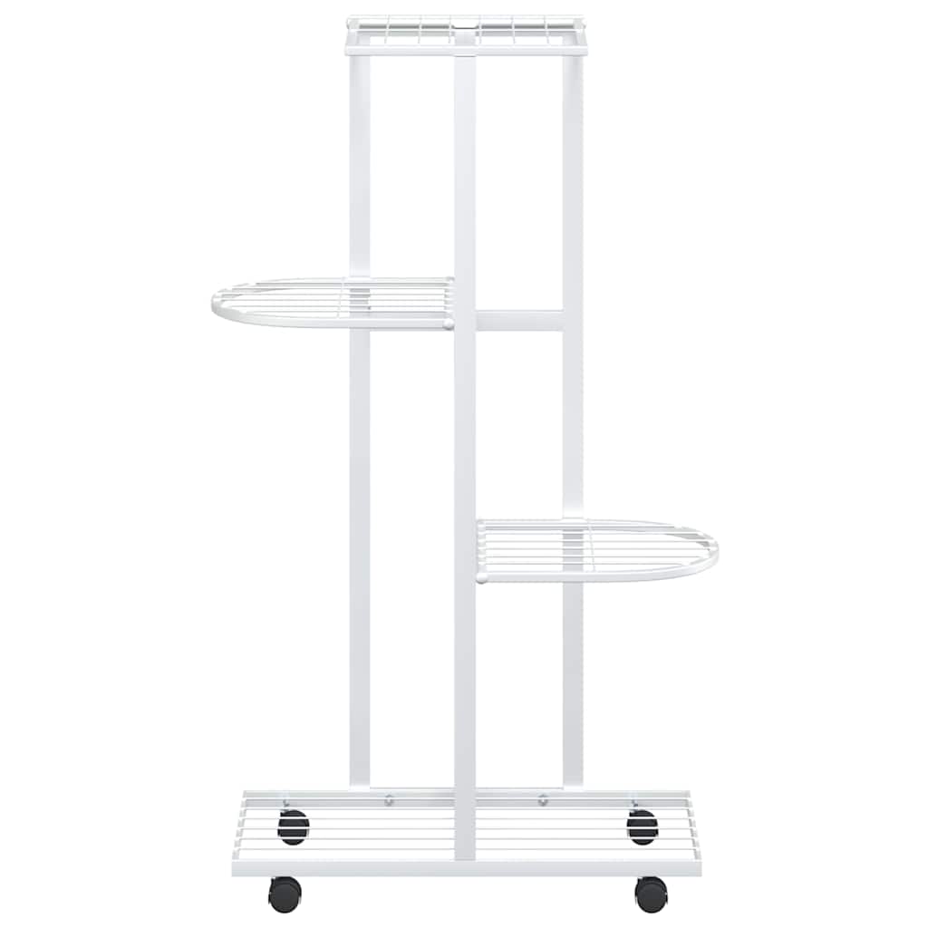 vidaXL Βάση Λουλουδιών 4 Επιπέδων με Ρόδες 44x23x80 εκ. Λευκή Σίδερο