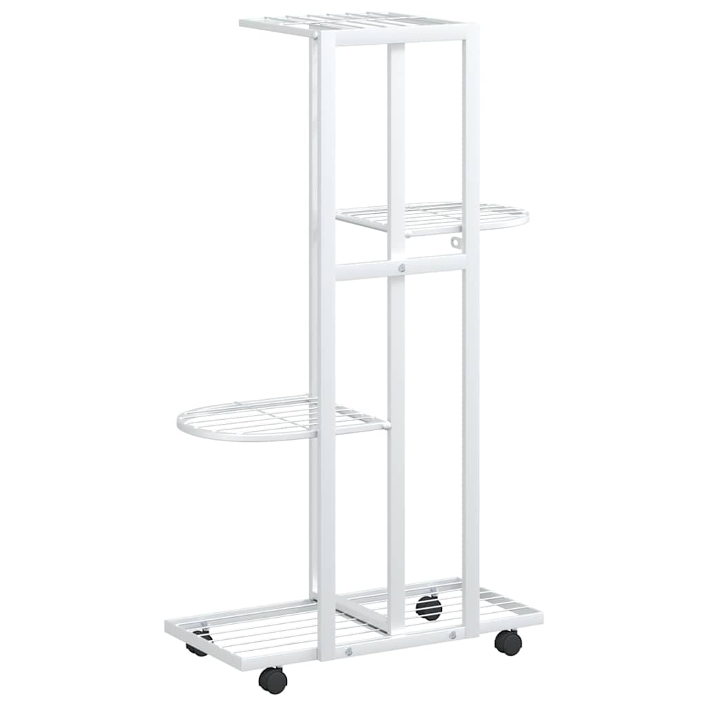 vidaXL Βάση Λουλουδιών 4 Επιπέδων με Ρόδες 44x23x80 εκ. Λευκή Σίδερο