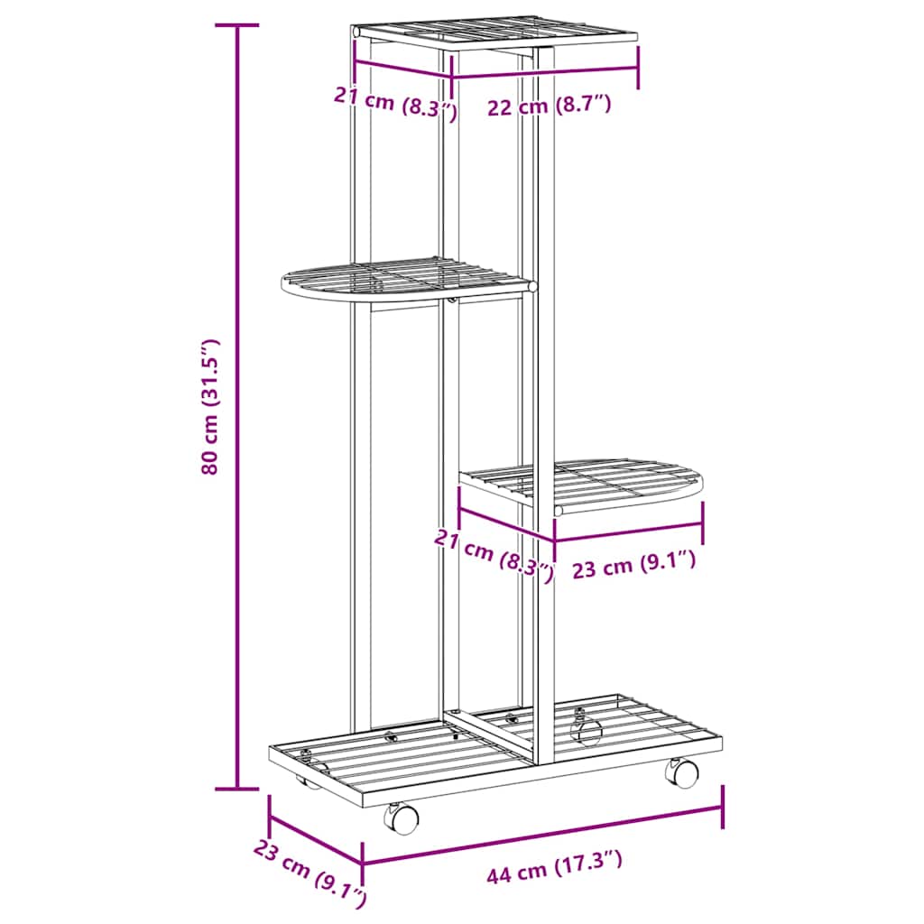 vidaXL Βάση Λουλουδιών 4 Επιπέδων με Ρόδες 44x23x80 εκ. Λευκή Σίδερο