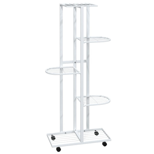 vidaXL Βάση Λουλουδιών 5 Επιπέδων με Ρόδες 83x25x103,5 εκ Λευκή Σίδερο