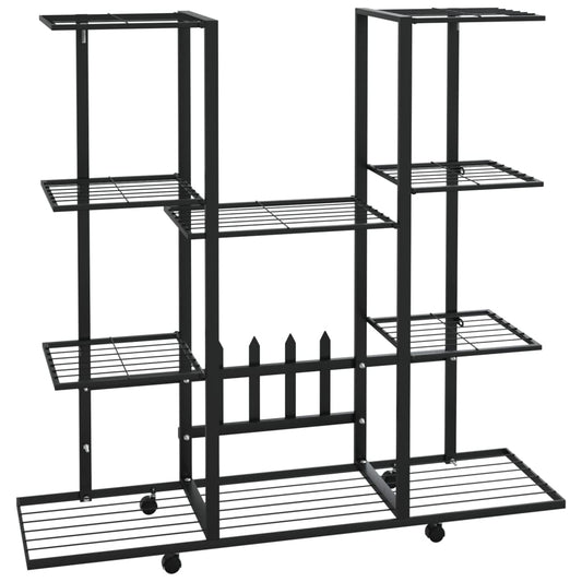 vidaXL Βάση Λουλουδιών με Ρόδες 94,5 x 24,5 x 91,5 εκ. Μαύρη Σιδερένια