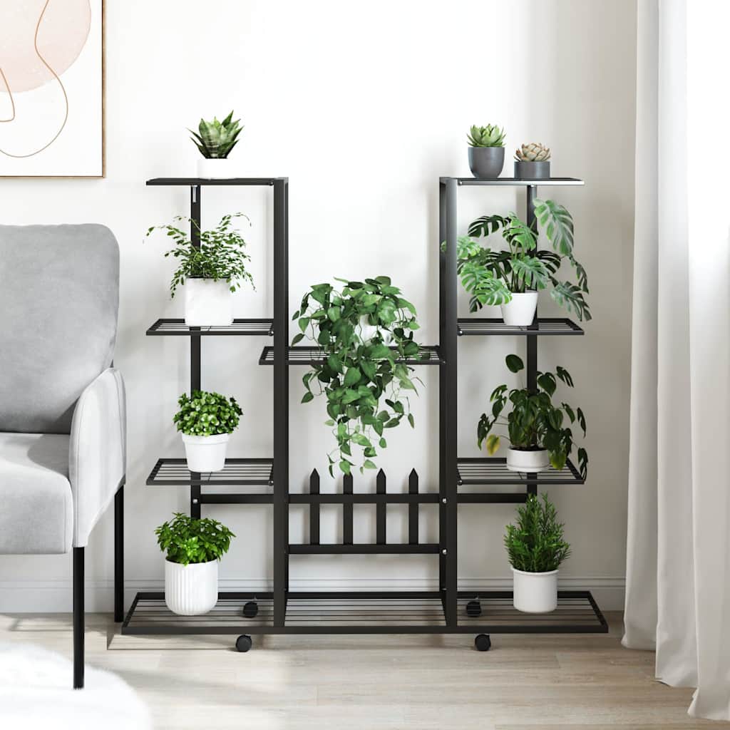 vidaXL Βάση Λουλουδιών με Ρόδες 94,5 x 24,5 x 91,5 εκ. Μαύρη Σιδερένια