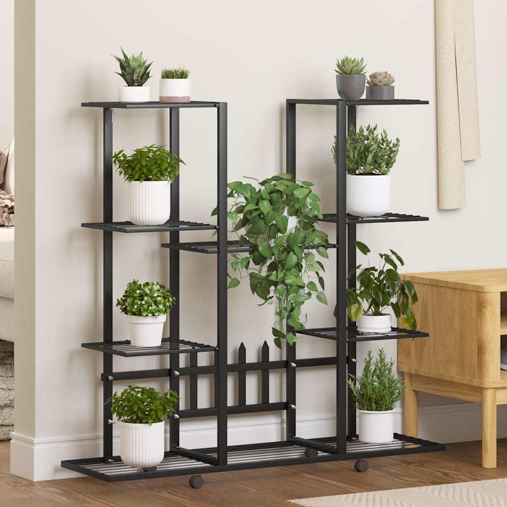 vidaXL Βάση Λουλουδιών με Ρόδες 94,5 x 24,5 x 91,5 εκ. Μαύρη Σιδερένια