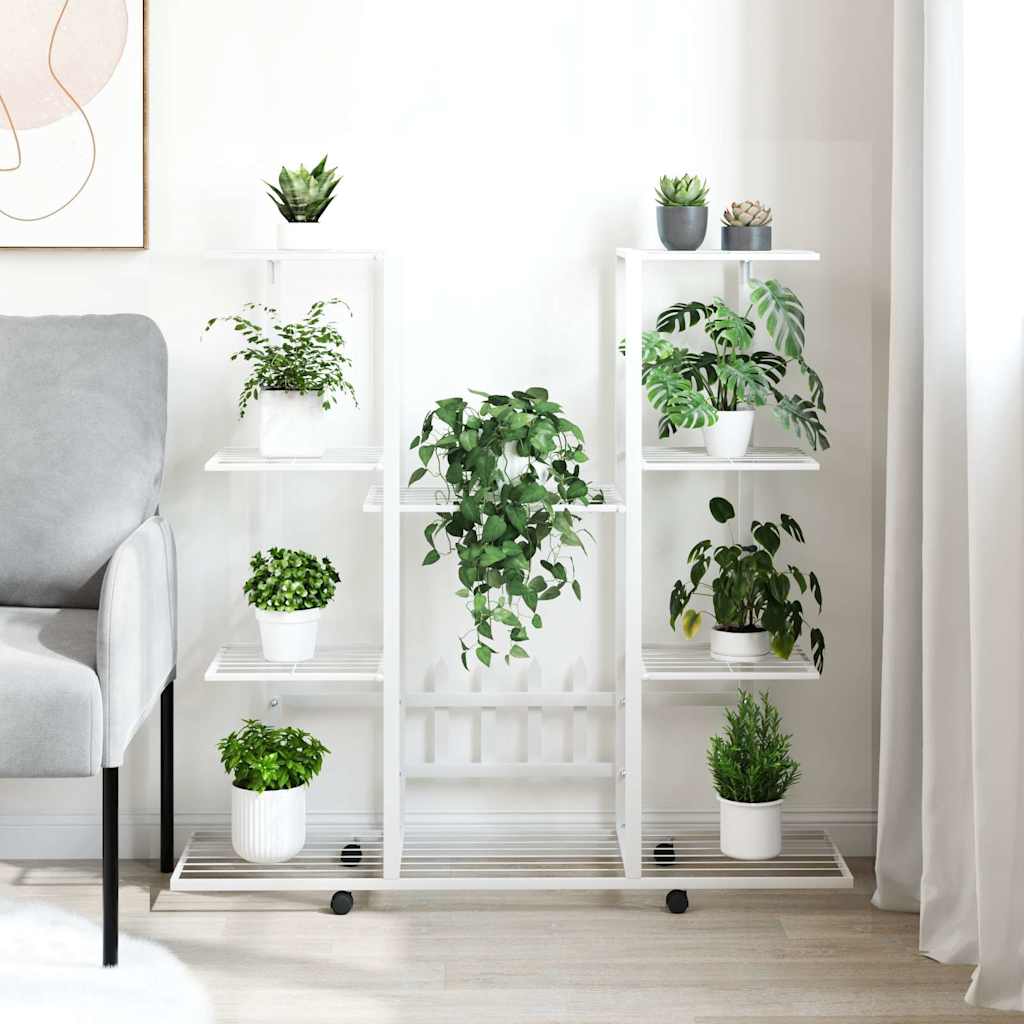 vidaXL Βάση Λουλουδιών με Ρόδες 94,5 x 24,5 x 91,5 εκ. Λευκή Σιδερένια