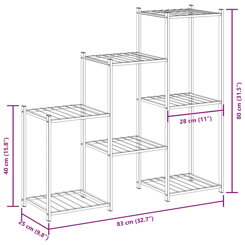 vidaXL Βάση Λουλουδιών Μαύρη 83 x 25 x 80 εκ. Σιδερένια
