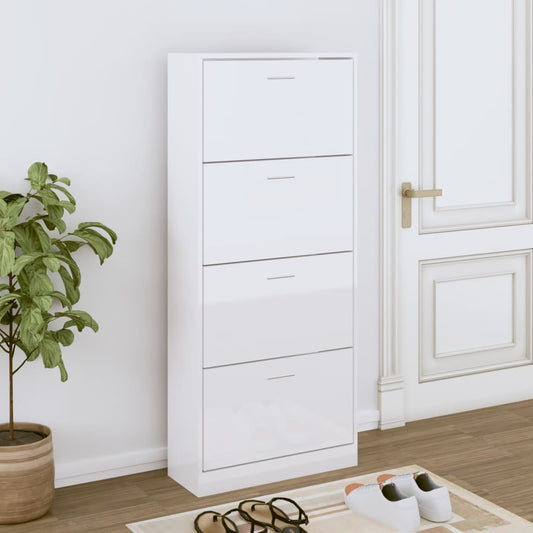 vidaXL Παπουτσοθήκη Γυαλιστερό Λευκό 63x24x147 εκ. Επεξεργασμένο Ξύλο