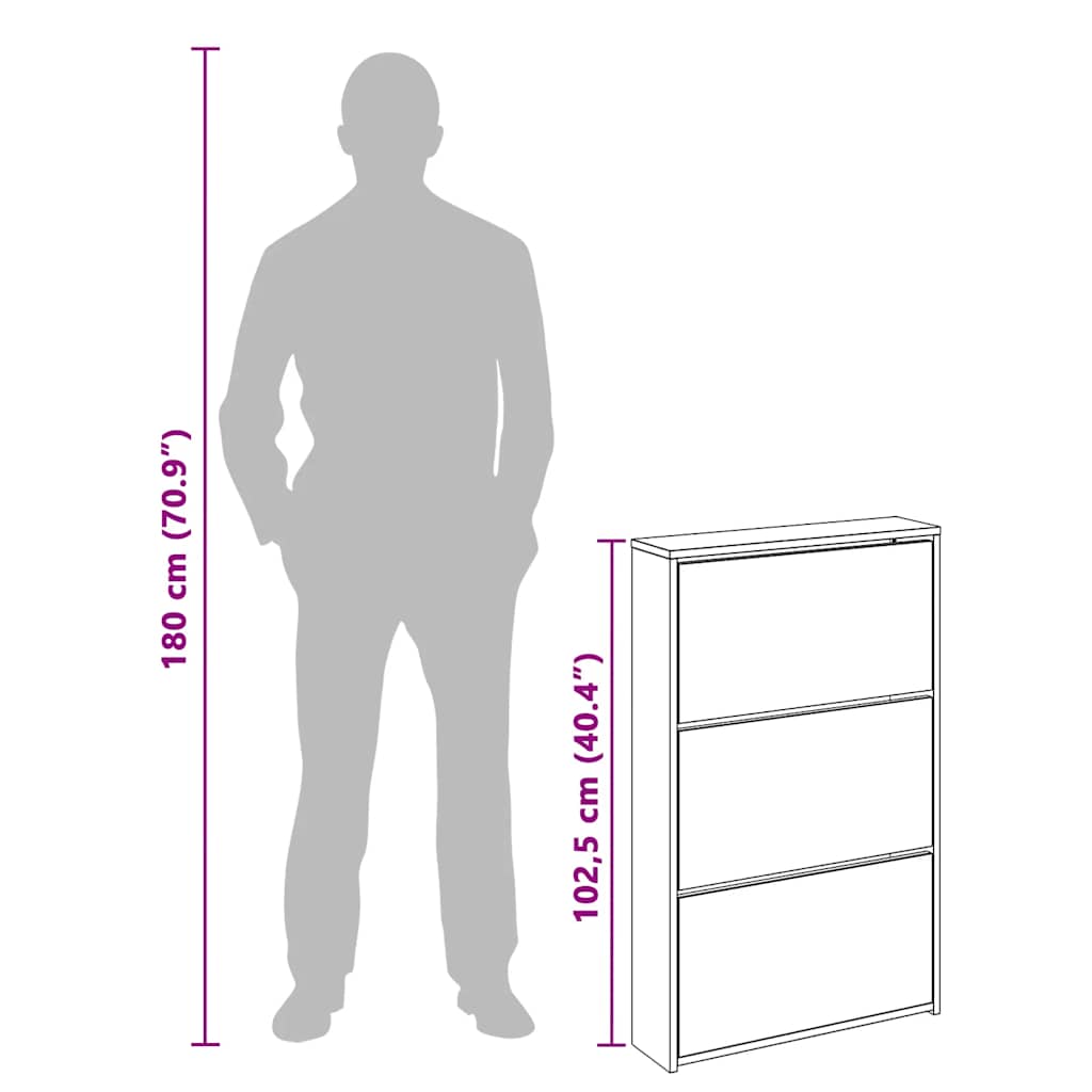 vidaXL Παπουτσοθήκη με Καθρέφτη 3 Επιπέδων Γκρι Sonoma 63x17x102,5 εκ.