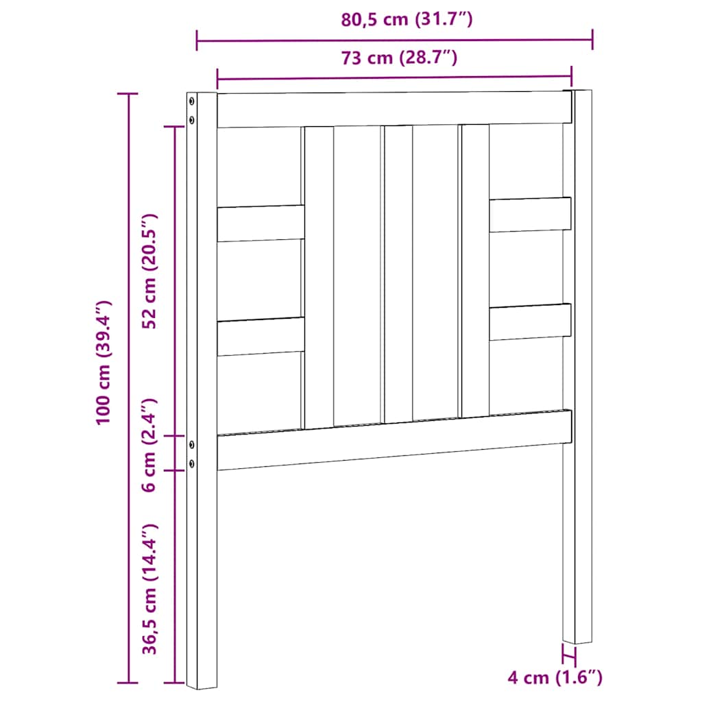 vidaXL Κεφαλάρι Κρεβατιού Λευκό 81 x 4 x 100 εκ. από Μασίφ Ξύλο Πεύκου