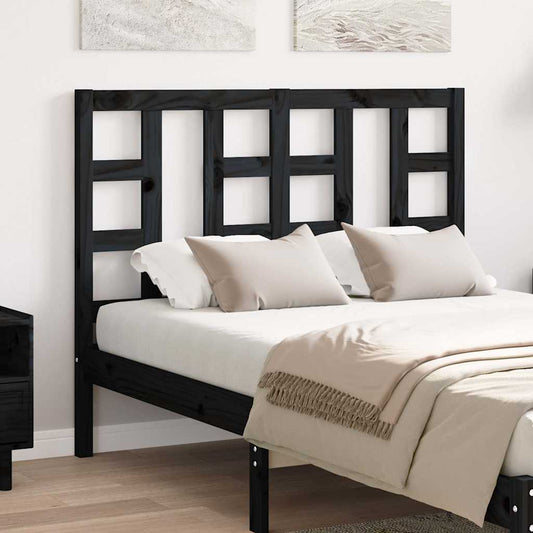 vidaXL Κεφαλάρι Κρεβατιού Μαύρο 126 x 4 x 100 εκ. Μασίφ Ξύλο Πεύκου