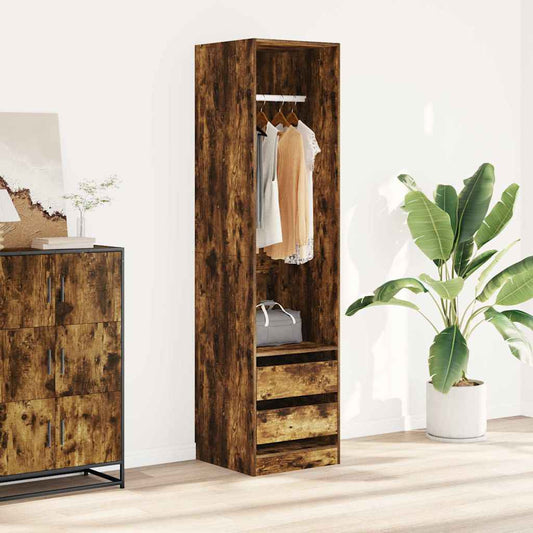 vidaXL Ντουλάπα με Συρτάρια Καπνιστή Δρυς 50x50x200 εκ. Επεξεργ. Ξύλο