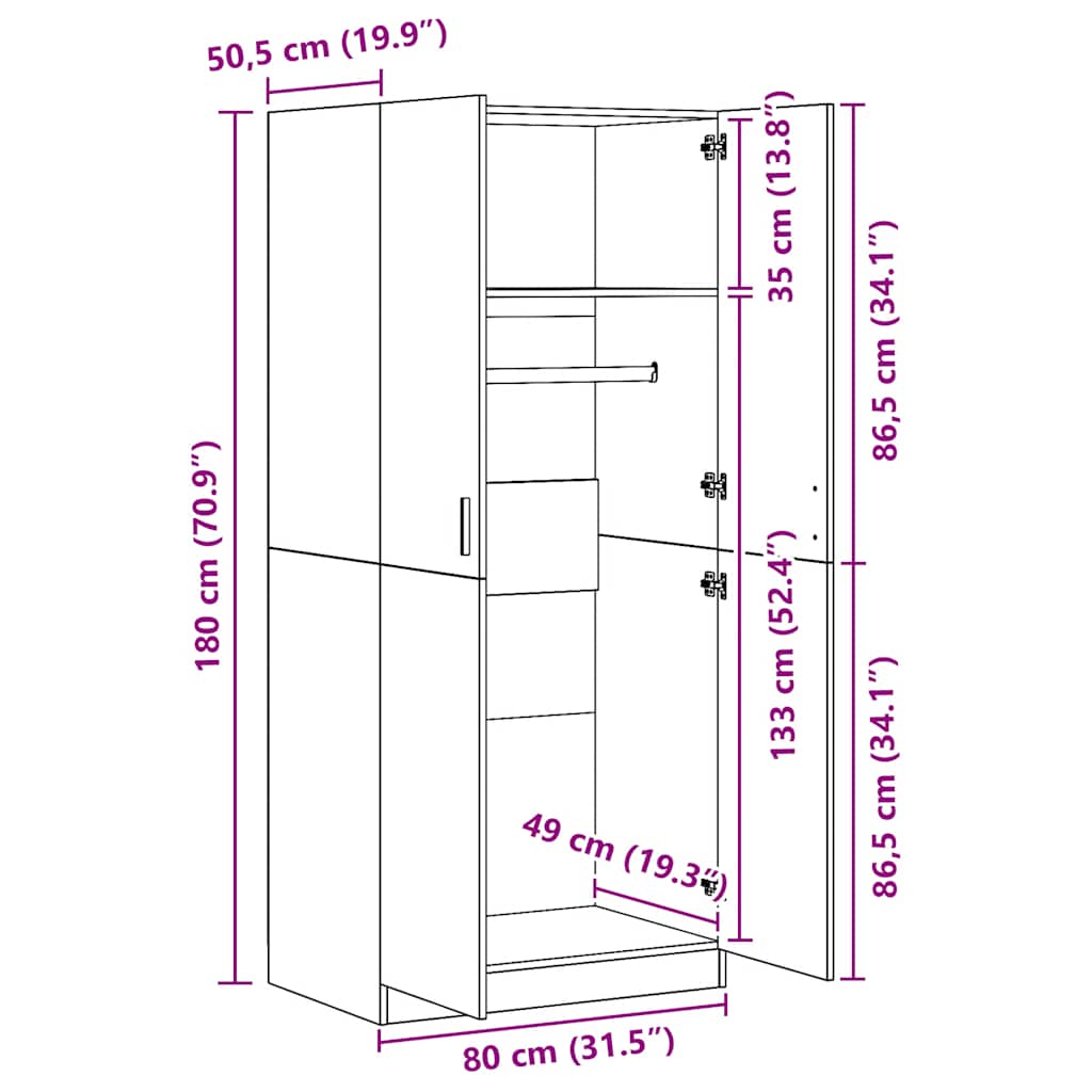 vidaXL Ντουλάπα Καπνιστή Δρυς 80 x 52 x 180 εκ. από Επεξεργασμένο Ξύλο