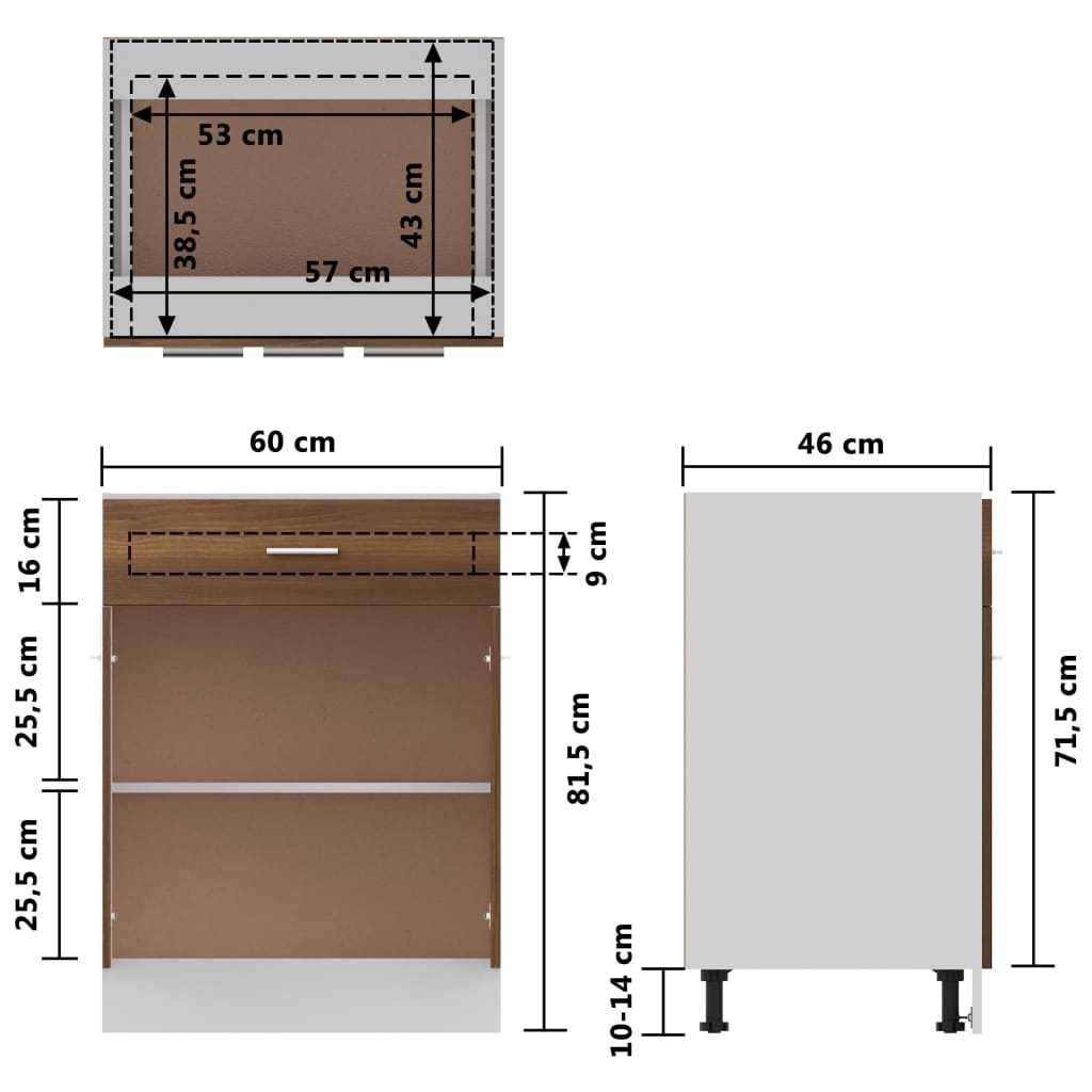 vidaXL Ντουλάπι με Συρτάρια "Lyon" Καφέ Δρυς 60x46x81,5 εκ. από Τεχνητό Ξύλο