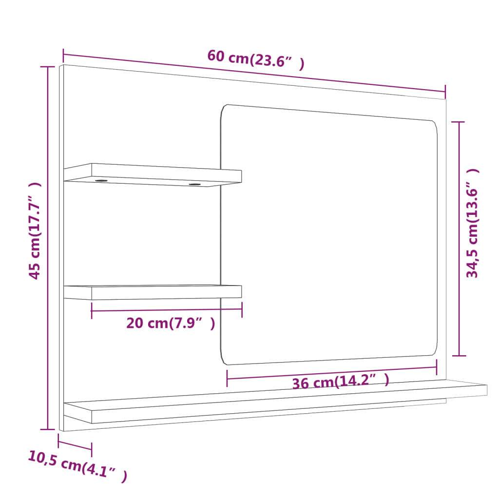 vidaXL Καθρέφτης Μπάνιου Γκρι Sonoma 60x10,5x45 εκ. Επεξεργασμένο Ξύλο