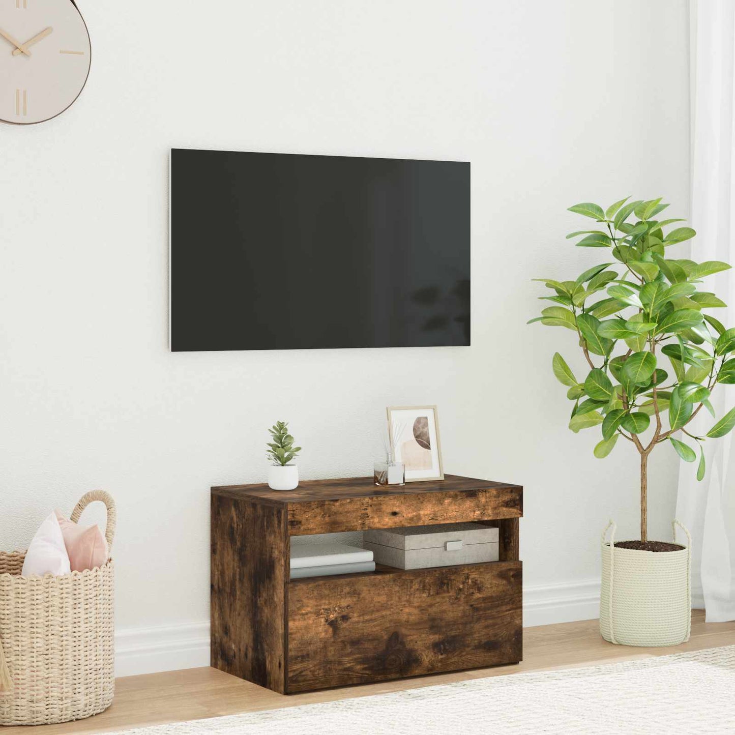 vidaXL Έπιπλο Τηλεόρασης με LED Καπνιστή Δρυς 60 x 35 x 40 εκ.