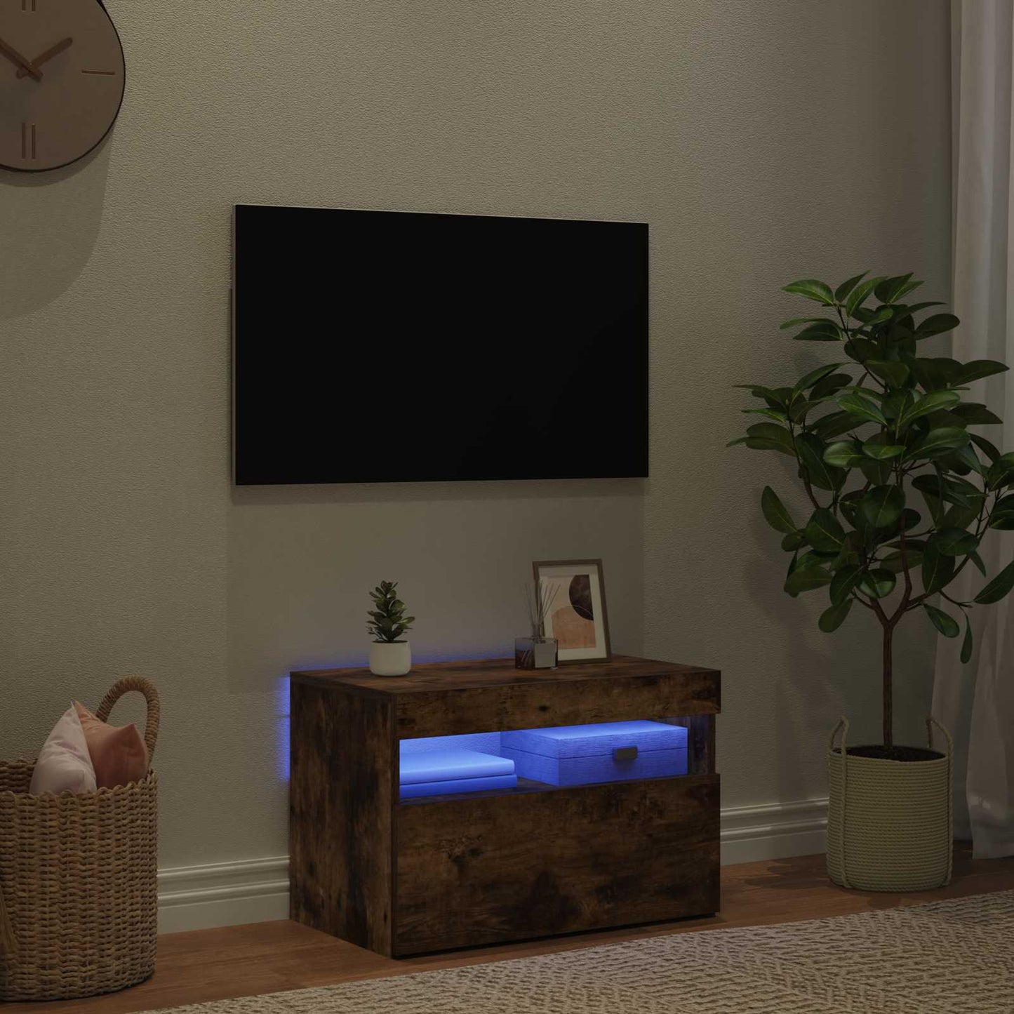 vidaXL Έπιπλο Τηλεόρασης με LED Καπνιστή Δρυς 60 x 35 x 40 εκ.