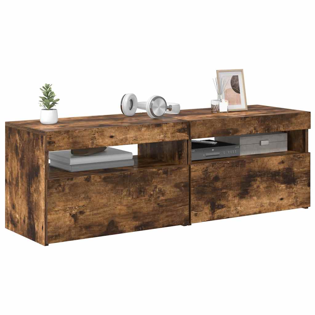 vidaXL Έπιπλα Τηλεόρασης με LED 2 τεμ. Καπνιστή Δρυς 60 x 35 x 40 εκ.