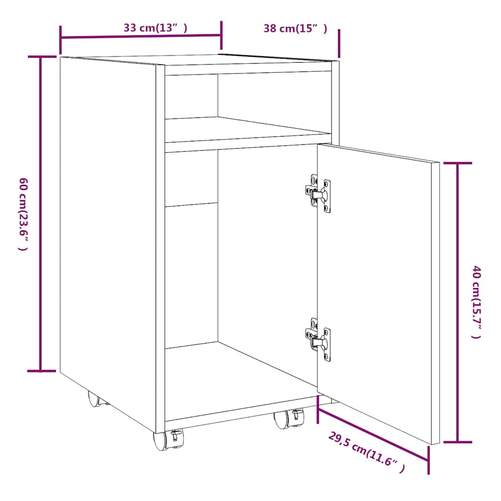 vidaXL Ντουλάπι με Ροδάκια Καπνιστή Δρυς 33x38x60 εκ. Επεξεργ. ξύλο