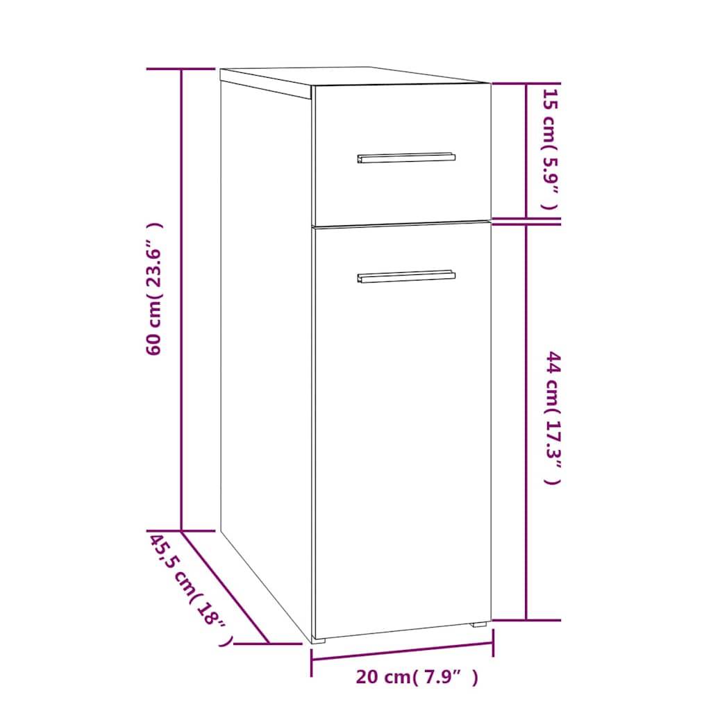 vidaXL Συρταριέρα Γενικής Χρήσης Γκρι Sonoma 20x45,5x60 εκ. Επεξ. Ξύλο