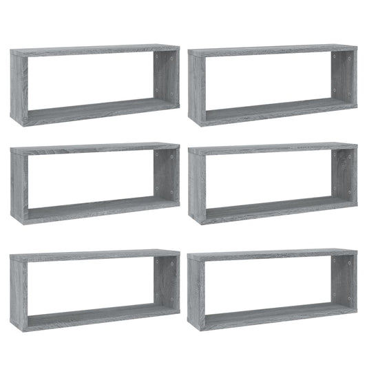 vidaXL Ραφιέρες Τοίχου Κύβος 6 τεμ Γκρι Sonoma 60x15x23 εκ. Επεξ. Ξύλο