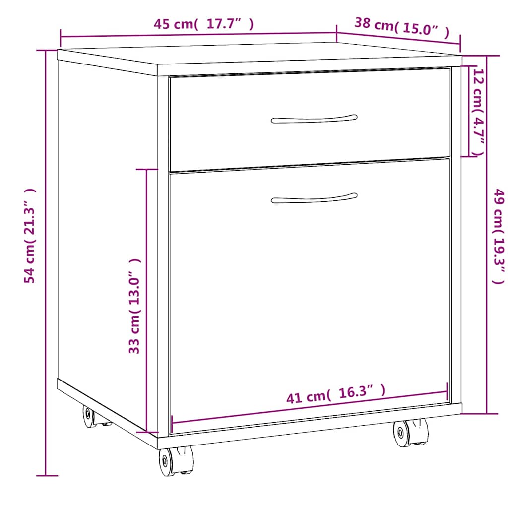 vidaXL Ντουλάπι Με Ροδάκια Καπνιστή Δρυς 45x38x54 εκ. Επεξεργ. Ξύλο