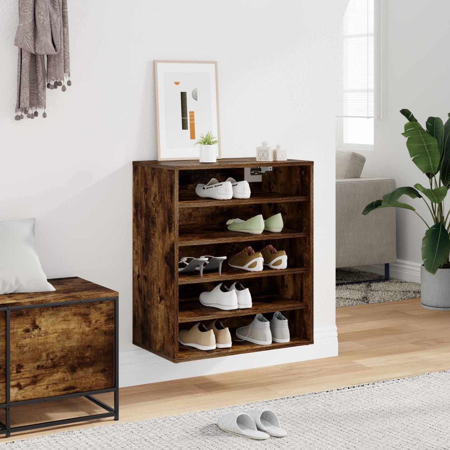 vidaXL Παπουτσοθήκη Καπνιστή Δρυς 60x35x70 εκ. από Επεξεργασμένο Ξύλο