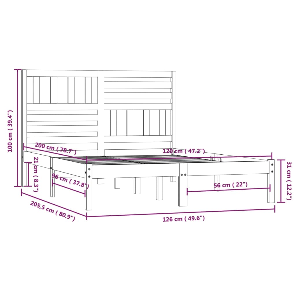 vidaXL Πλαίσιο Κρεβατιού Λευκό 120 x 200 εκ. από Μασίφ Ξύλο Πεύκου