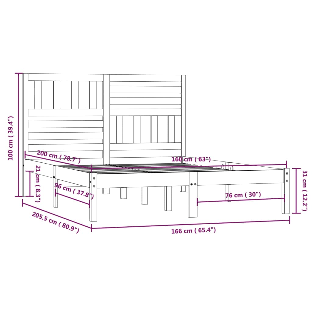 vidaXL Πλαίσιο Κρεβατιού Λευκό 160 x 200 εκ. από Μασίφ Ξύλο Πεύκου