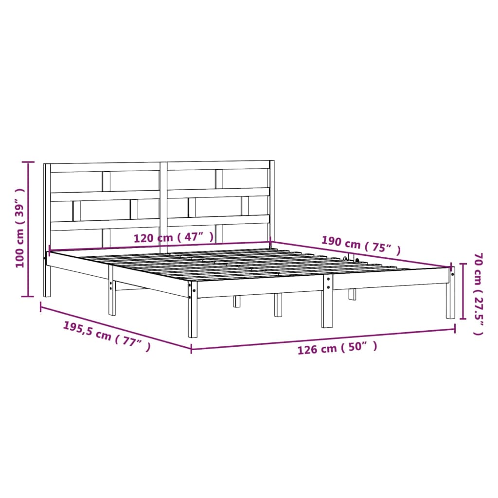 vidaXL Πλαίσιο Κρεβατιού 120 x 190 εκ. από Μασίφ Ξύλο Small Double