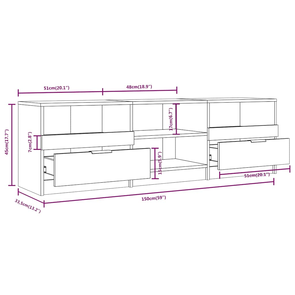 vidaXL Έπιπλο Τηλεόρασης Sonoma Δρυς 150x33,5x45 εκ. από Επεξεργ. Ξύλο